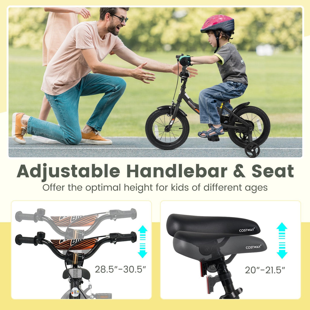 14 Inch Kids Bike with Removable Training Wheels and Adjustable Seat, Black