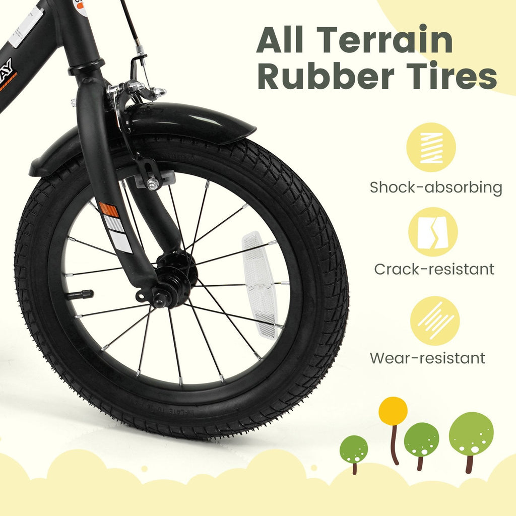 14 Inch Kids Bike with Removable Training Wheels and Adjustable Seat, Black