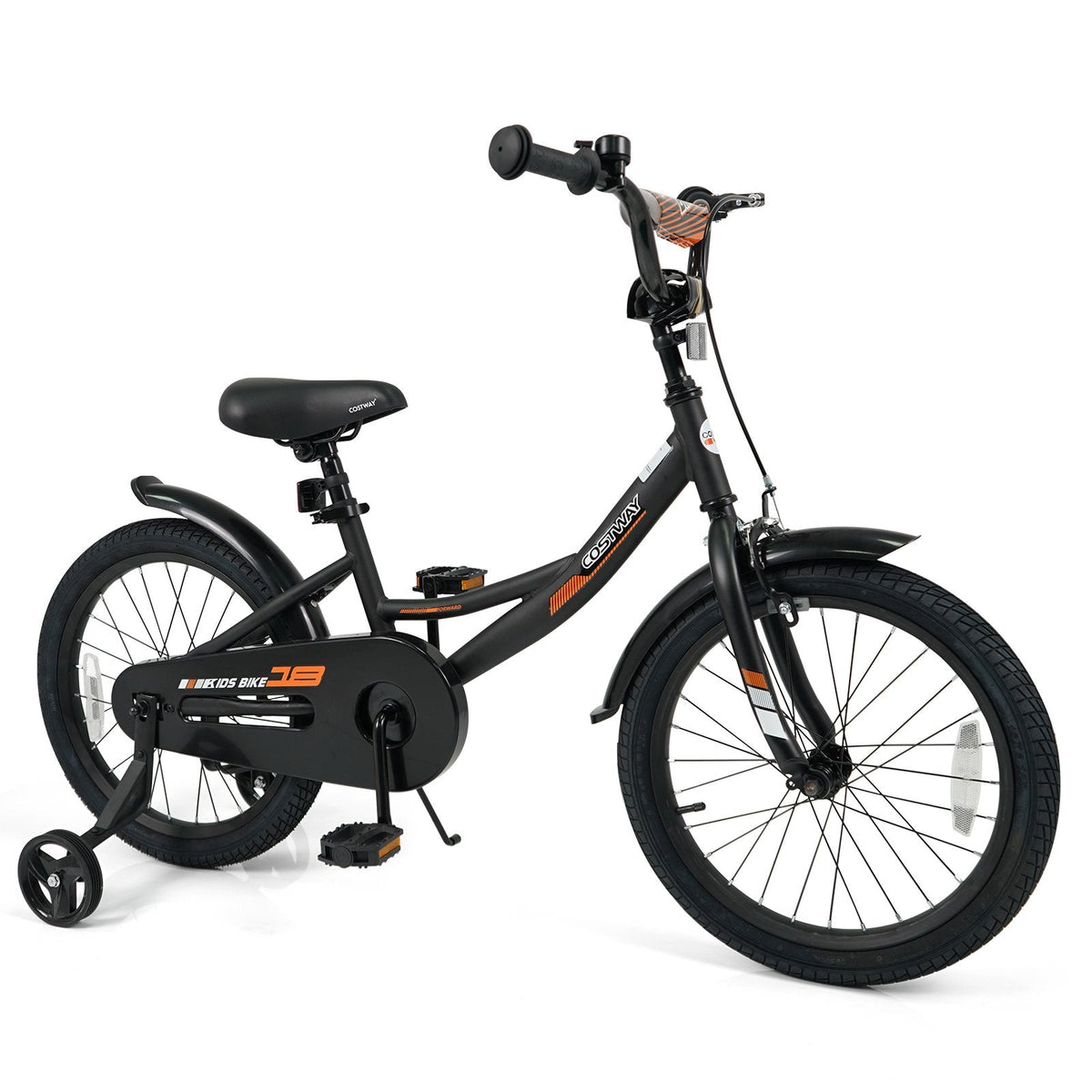 18 Inch Kids Bike with Removable Training Wheels and Adjustable Seat, Black