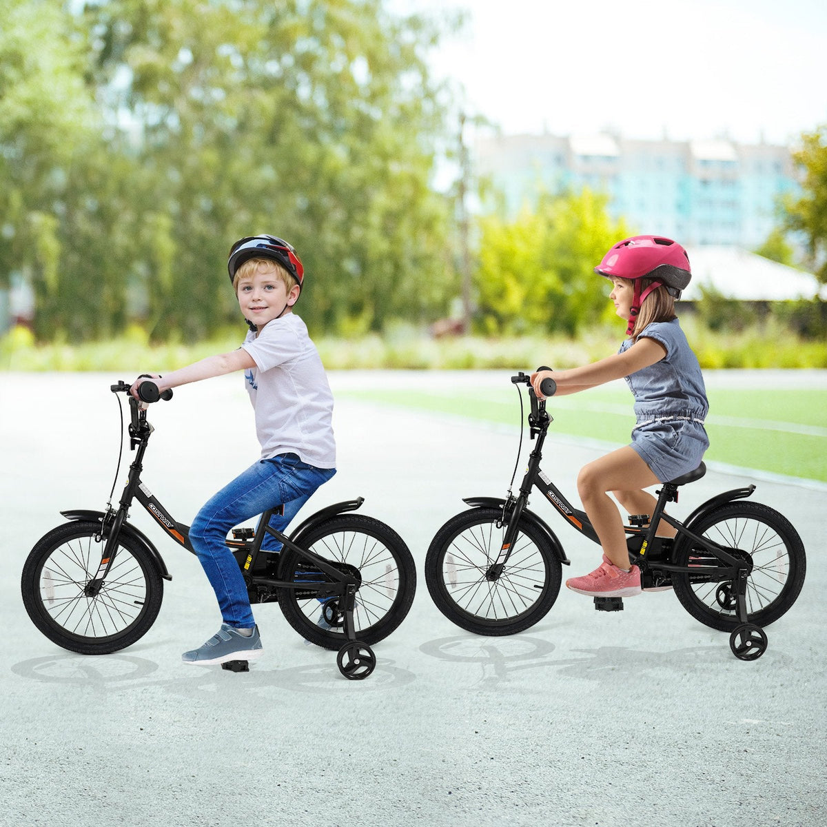 18 Inch Kids Bike with Removable Training Wheels and Adjustable Seat, Black
