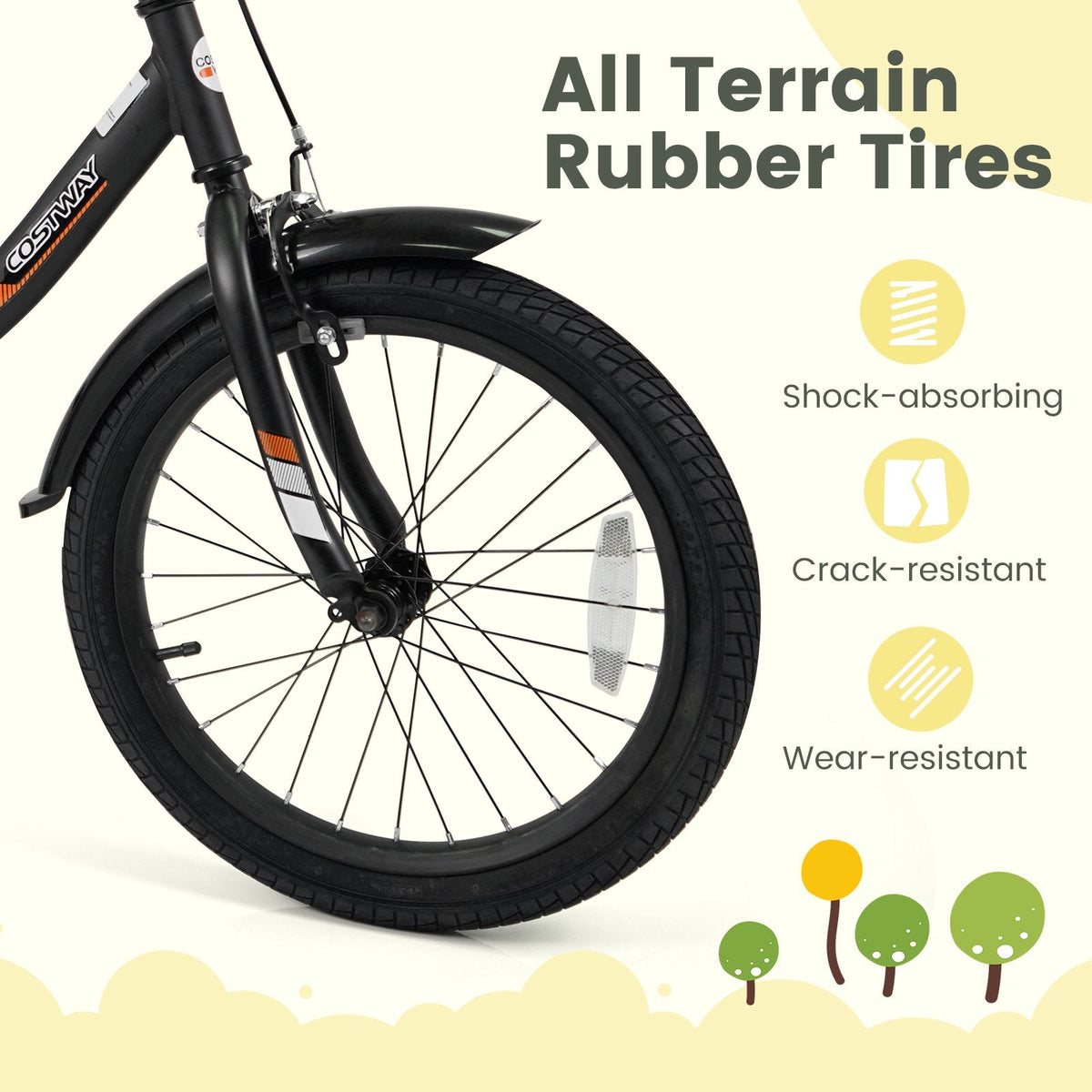 18 Inch Kids Bike with Removable Training Wheels and Adjustable Seat, Black