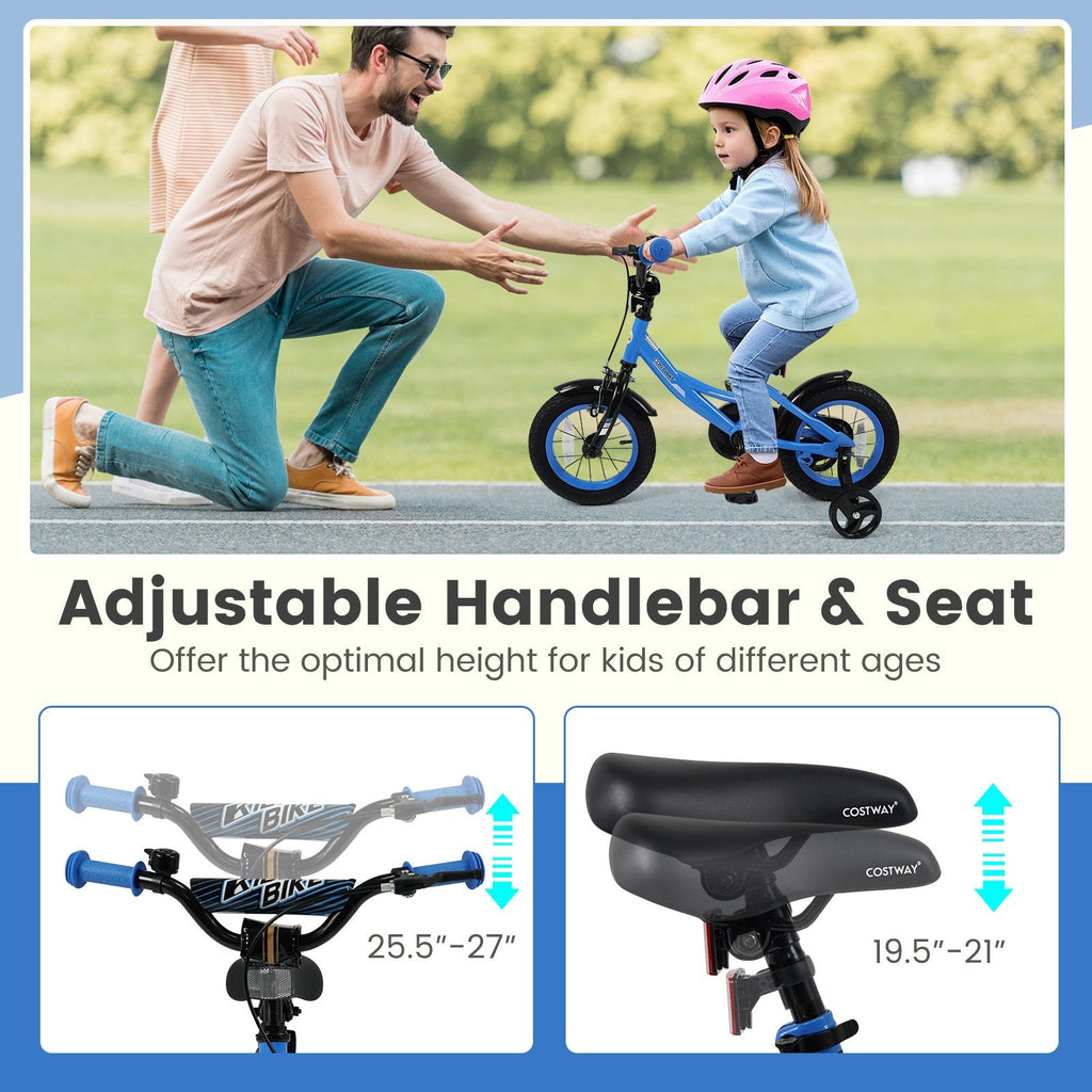 12 Inch Kids Bike with Removable Training Wheels and Adjustable Seat, Blue
