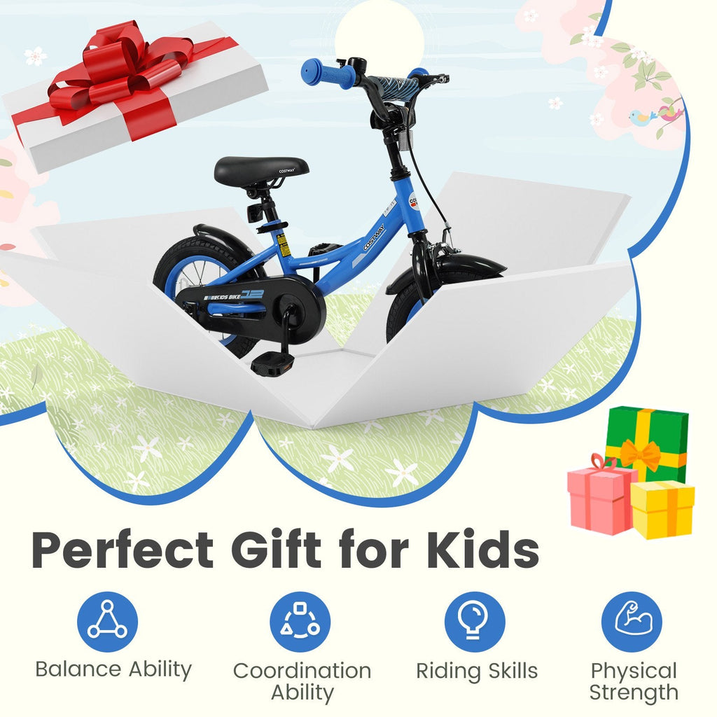 12 Inch Kids Bike with Removable Training Wheels and Adjustable Seat, Blue