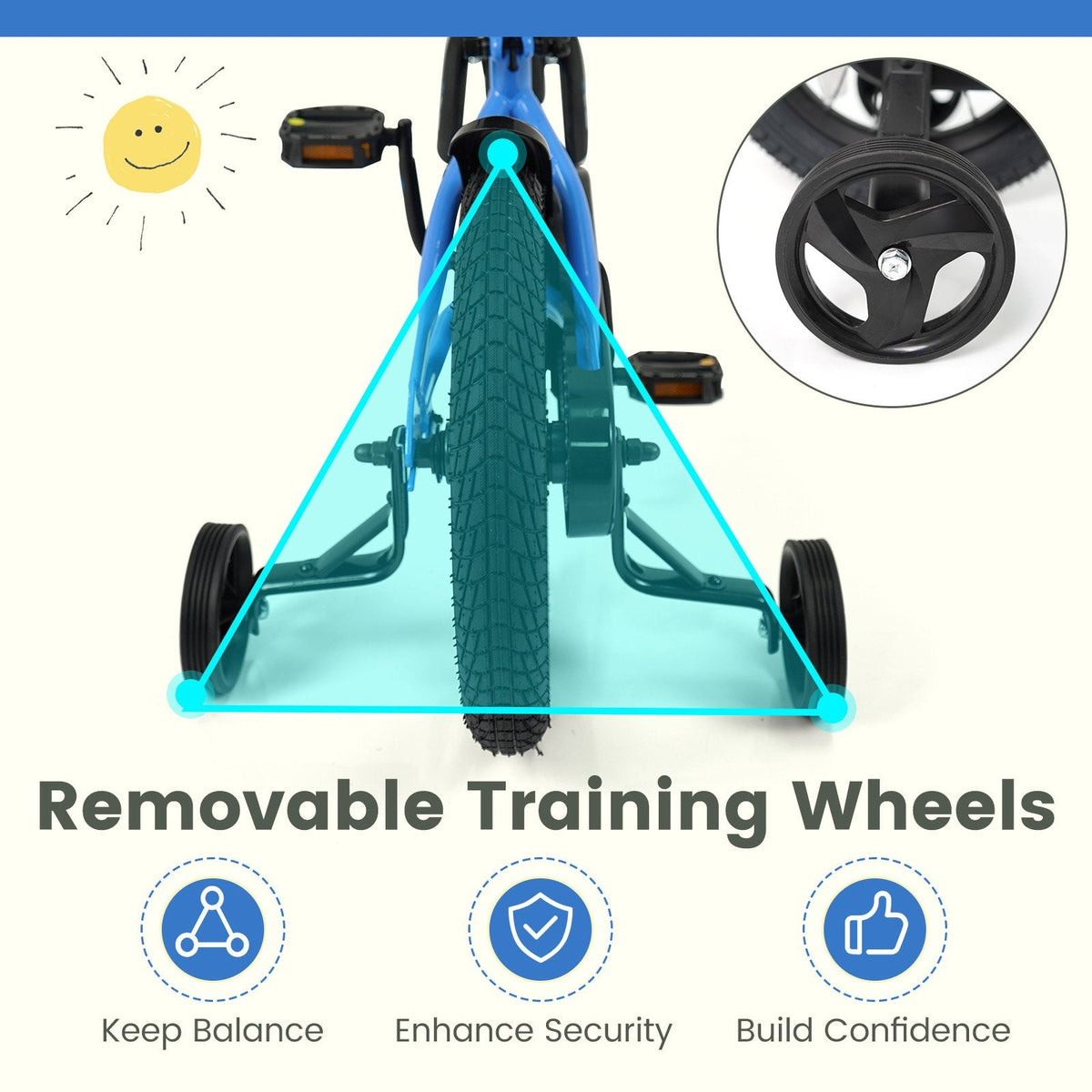 14 Inch Kids Bike with Removable Training Wheels and Adjustable Seat, Blue