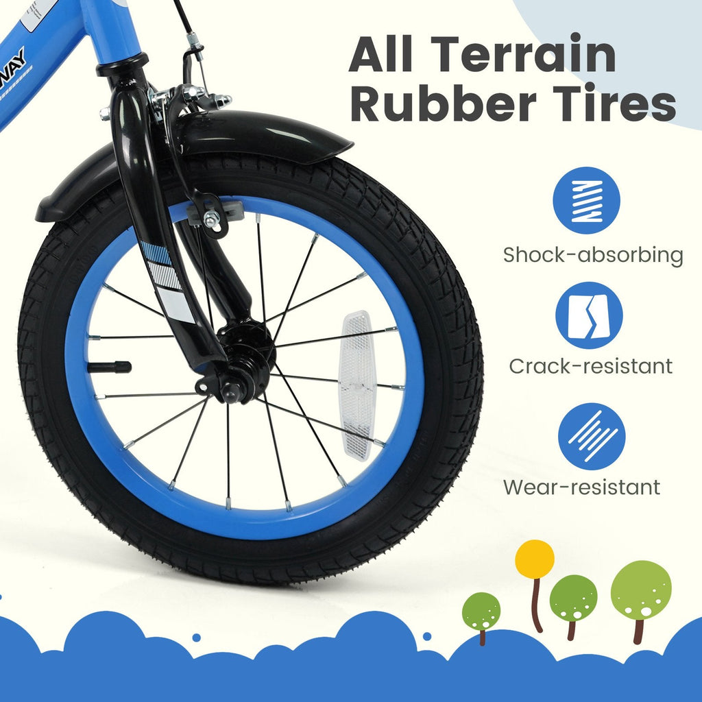 14 Inch Kids Bike with Removable Training Wheels and Adjustable Seat, Blue