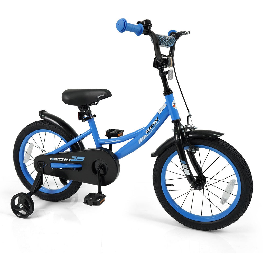 16 Inch Kids Bike with Removable Training Wheels and Adjustable Seat, Blue