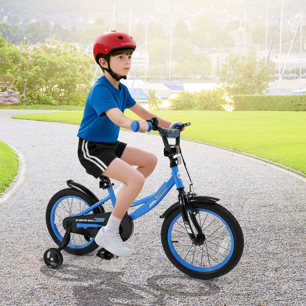 16 Inch Kids Bike with Removable Training Wheels and Adjustable Seat, Blue