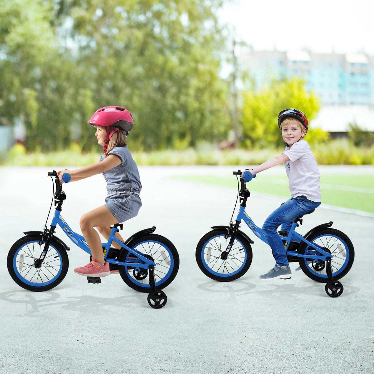 16 Inch Kids Bike with Removable Training Wheels and Adjustable Seat, Blue