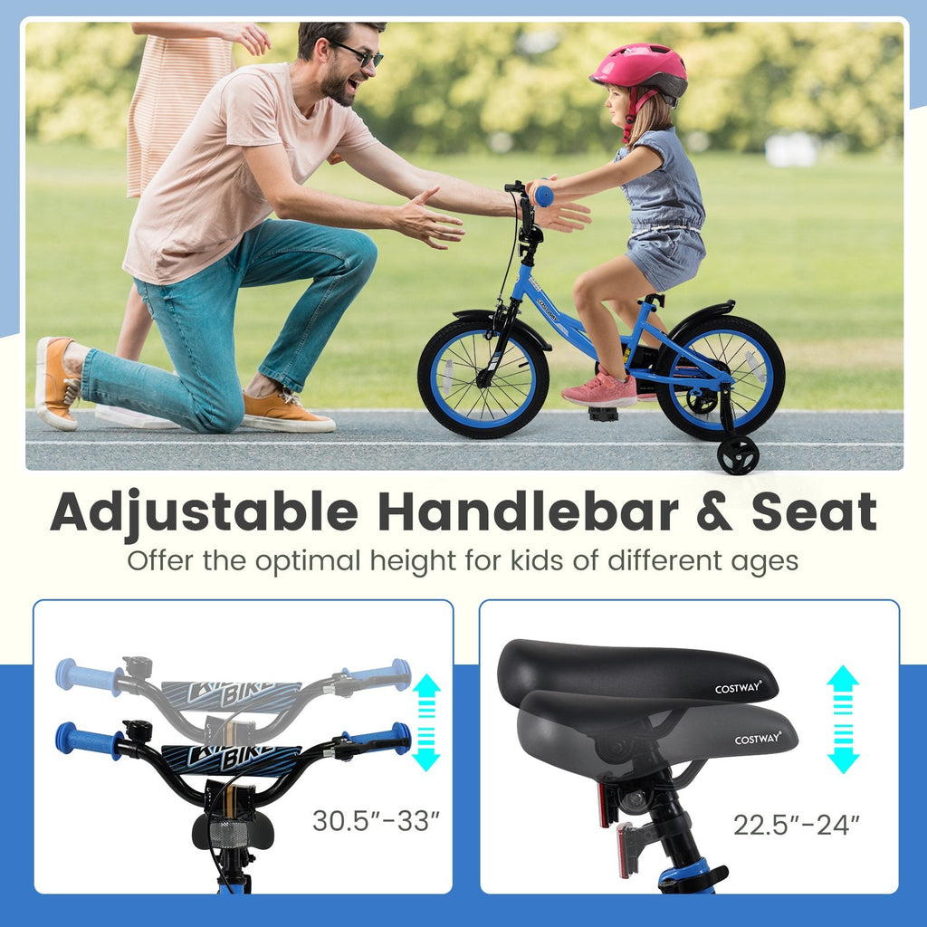 16 Inch Kids Bike with Removable Training Wheels and Adjustable Seat, Blue