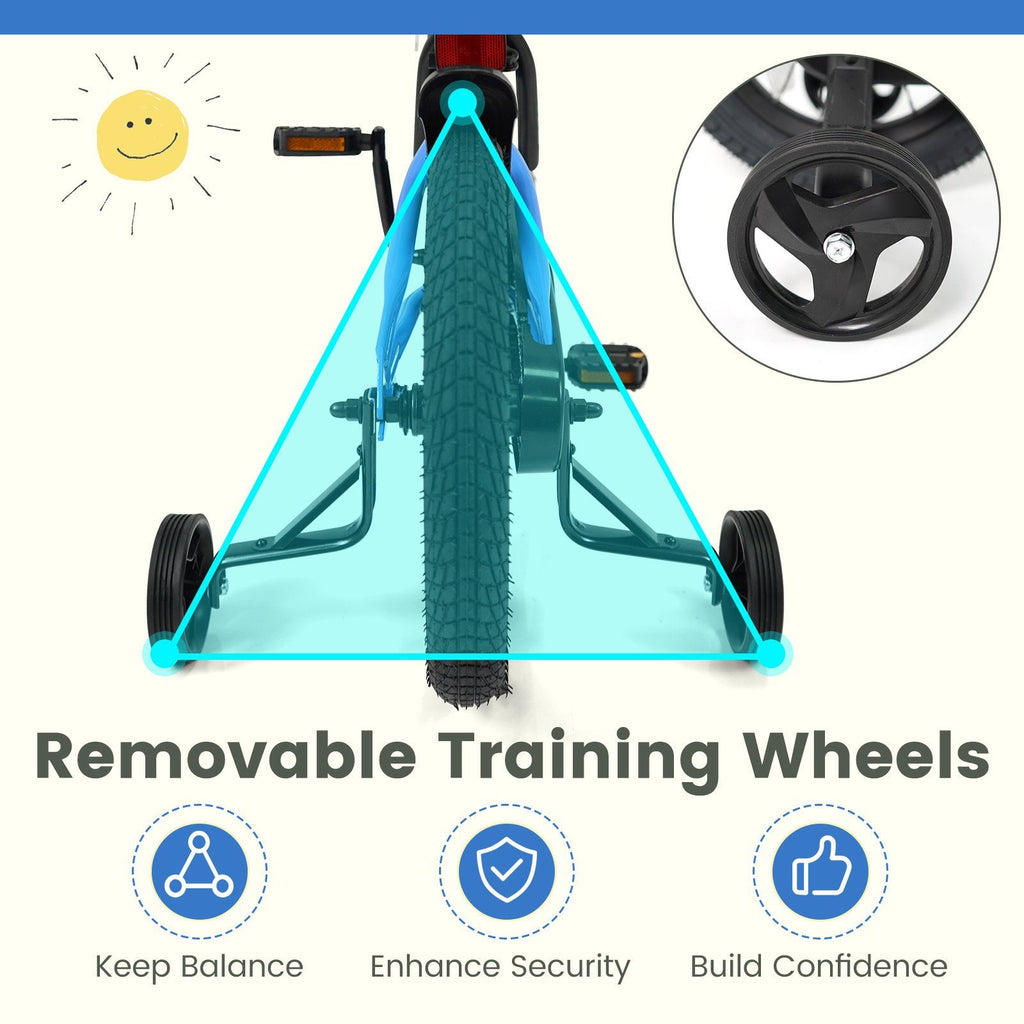16 Inch Kids Bike with Removable Training Wheels and Adjustable Seat, Blue