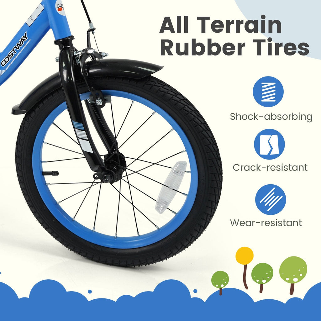 16 Inch Kids Bike with Removable Training Wheels and Adjustable Seat, Blue