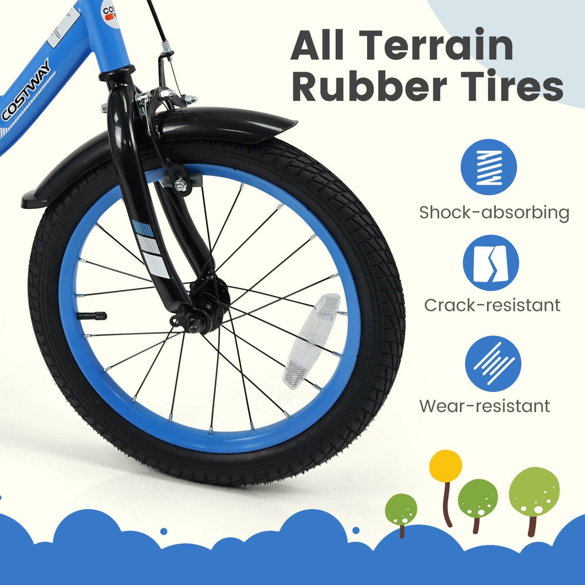 16 Inch Kids Bike with Removable Training Wheels and Adjustable Seat, Blue