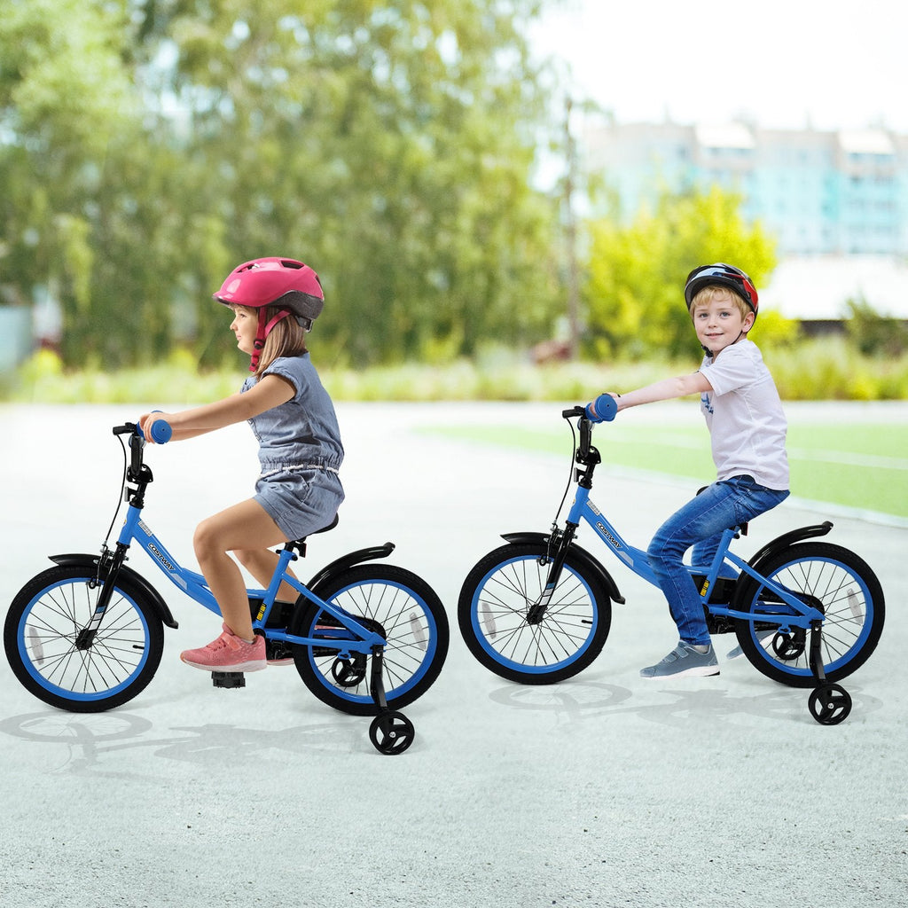 18 Inch Kids Bike with Removable Training Wheels and Adjustable Seat, Blue