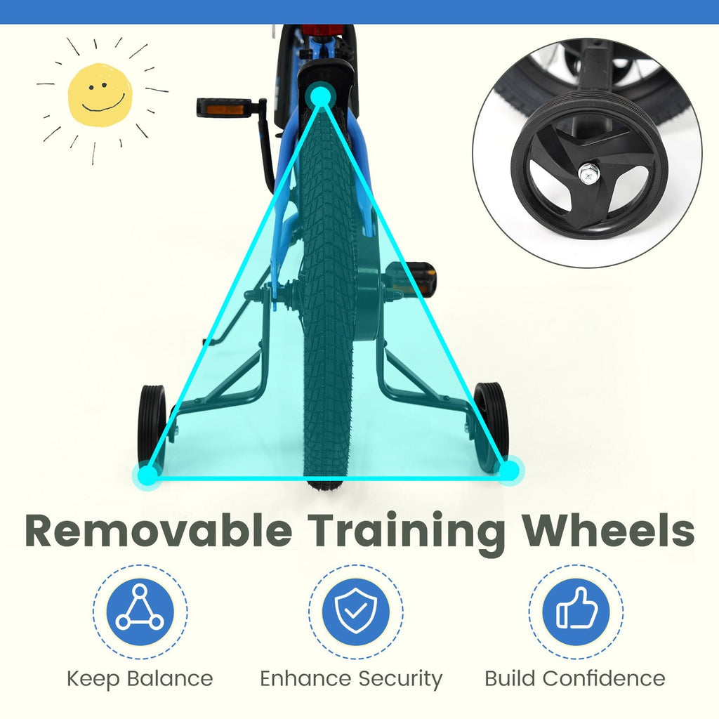 18 Inch Kids Bike with Removable Training Wheels and Adjustable Seat, Blue
