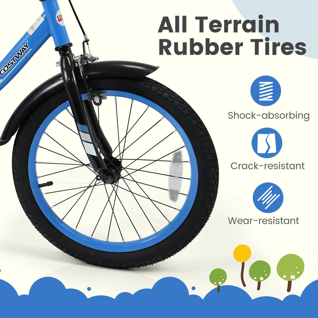 18 Inch Kids Bike with Removable Training Wheels and Adjustable Seat, Blue