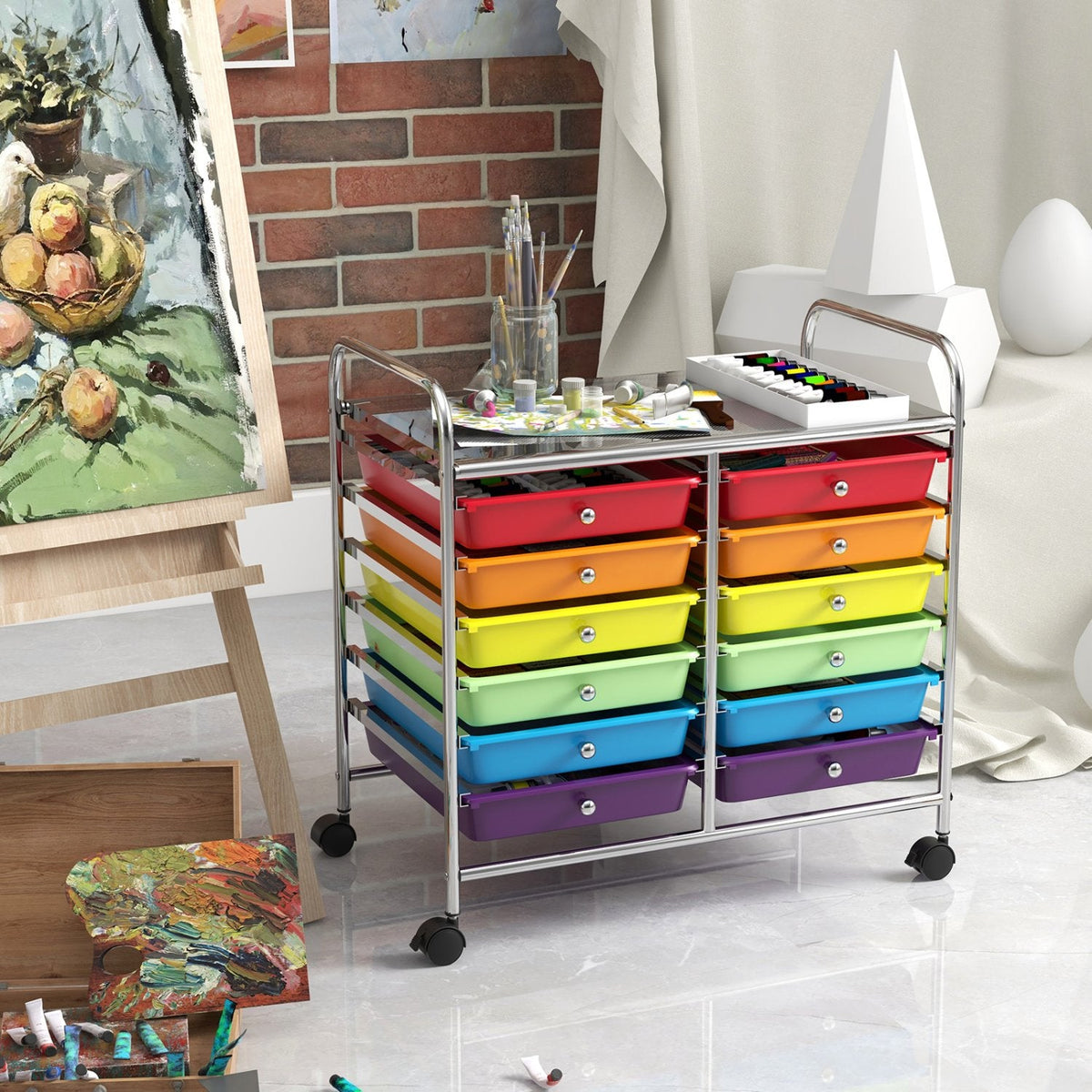 12 Drawers Rolling Storage Cart for Home and Office-Multicolor
