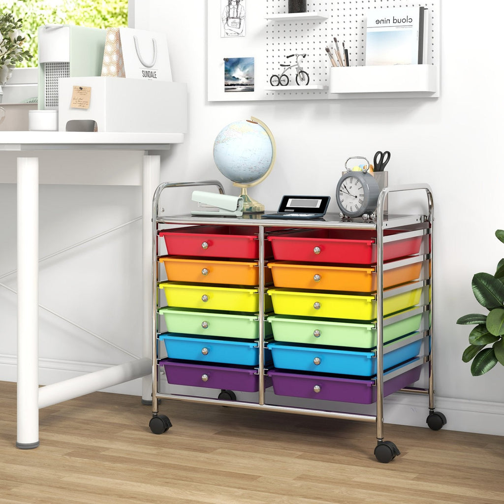 12 Drawers Rolling Storage Cart for Home and Office-Multicolor