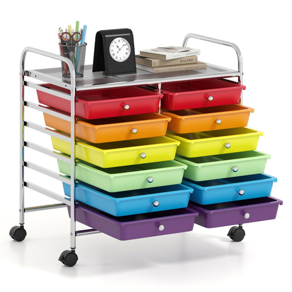 12 Drawers Rolling Storage Cart for Home and Office-Multicolor