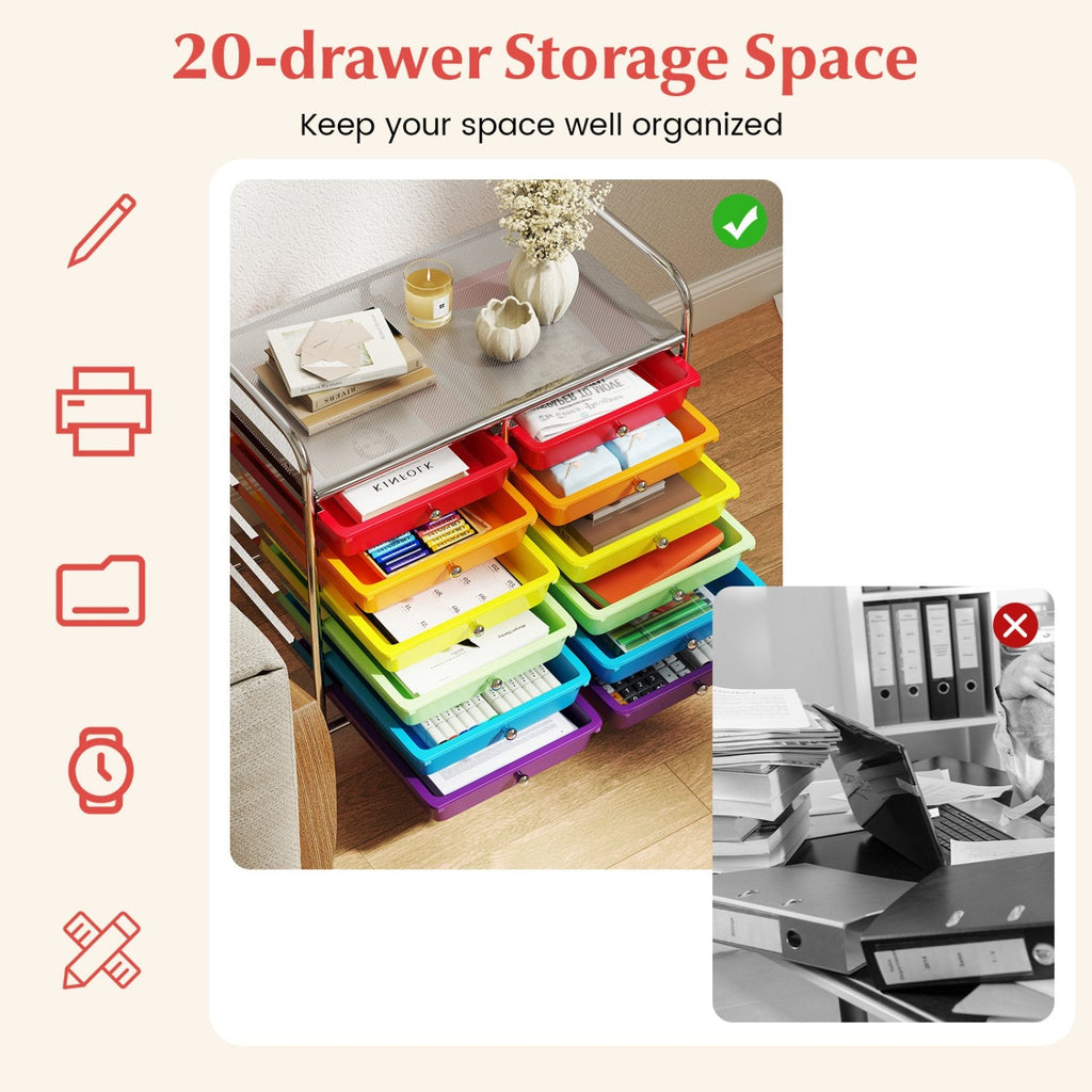 12 Drawers Rolling Storage Cart for Home and Office-Multicolor