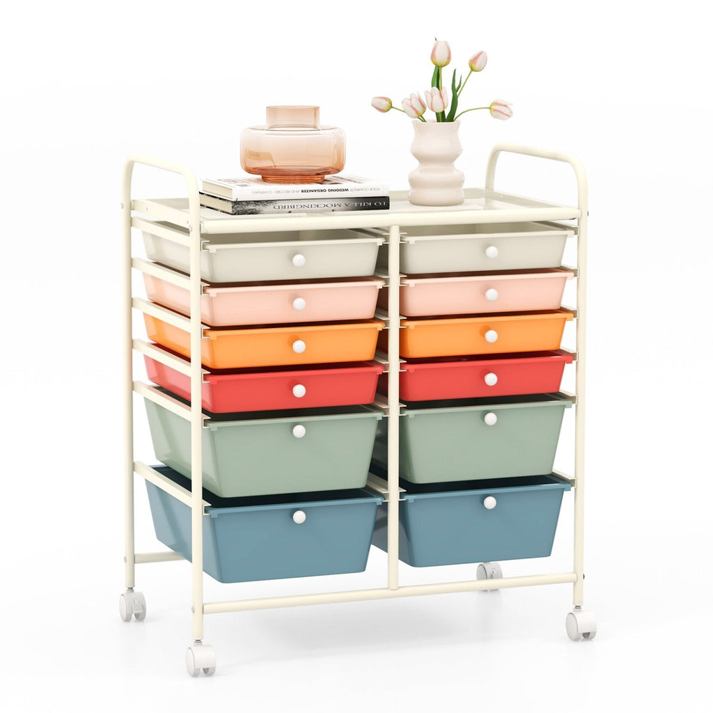12 Drawers Rolling Cart Storage Scrapbook Paper Organizer Bins-Deep Multicolor