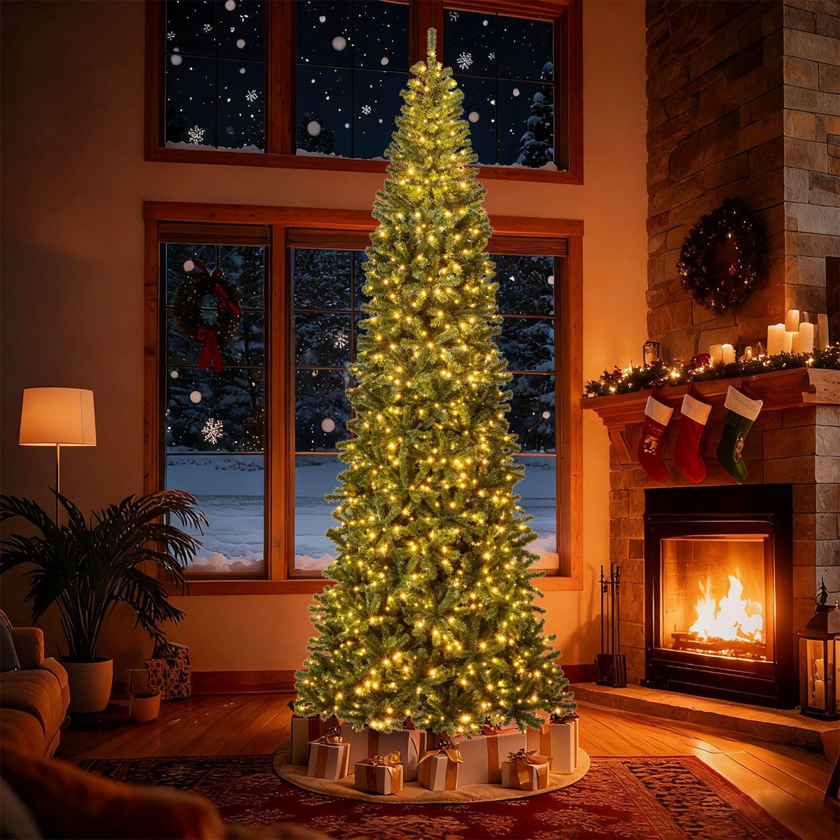 12 FT Pre-Lit Hinged Artificial Christmas Tree, 2536 PVC Tips and 1030 Warm White LED Lights