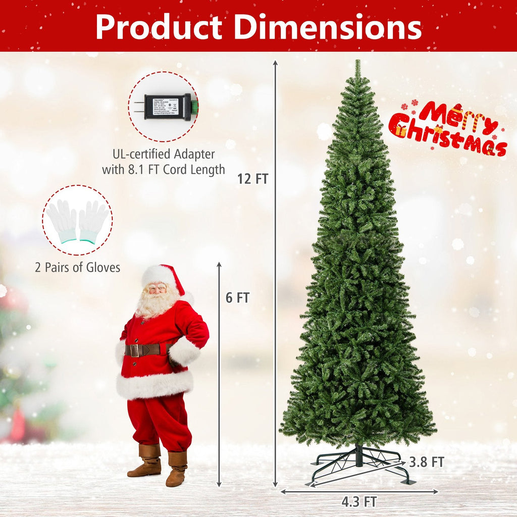 12 FT Pre-Lit Hinged Artificial Christmas Tree, 2536 PVC Tips and 1030 Warm White LED Lights