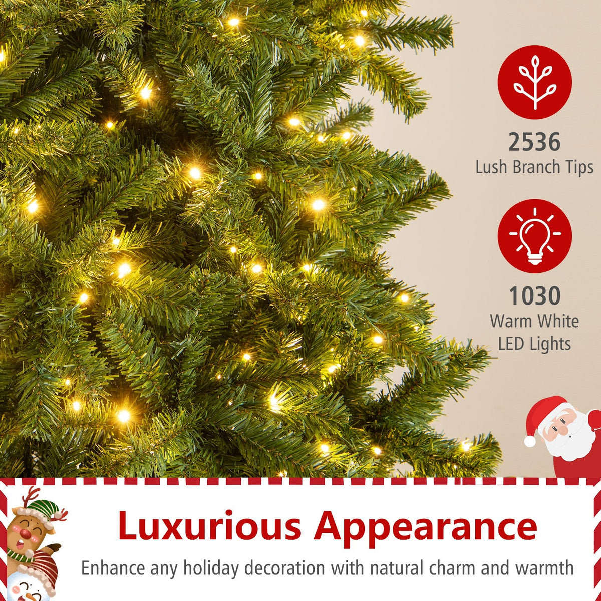 12 FT Pre-Lit Hinged Artificial Christmas Tree, 2536 PVC Tips and 1030 Warm White LED Lights