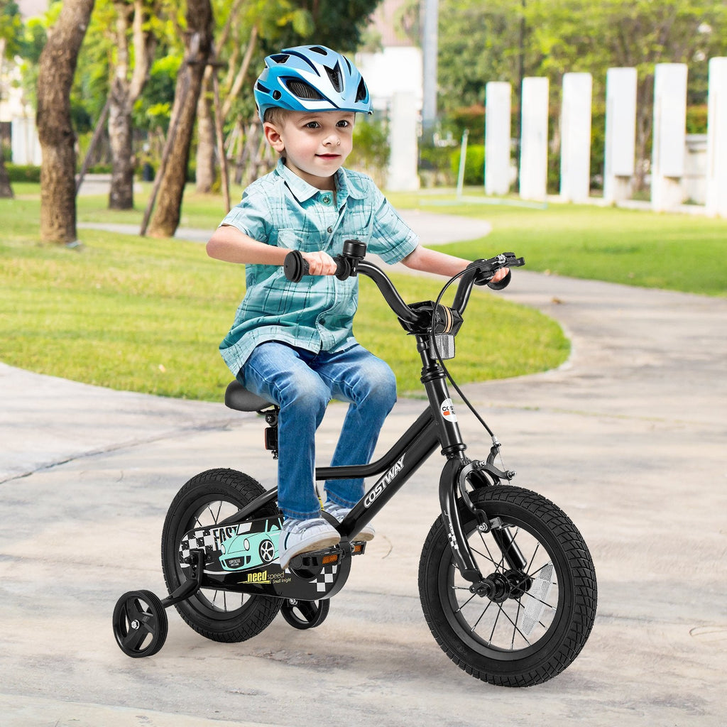 12 Inch Kids Bike with Low Step Frame and Removable Training Wheels, Black