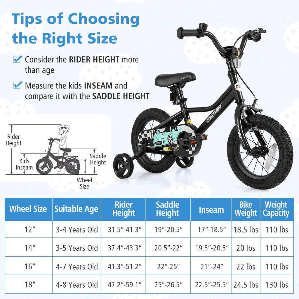12 Inch Kids Bike with Low Step Frame and Removable Training Wheels, Black