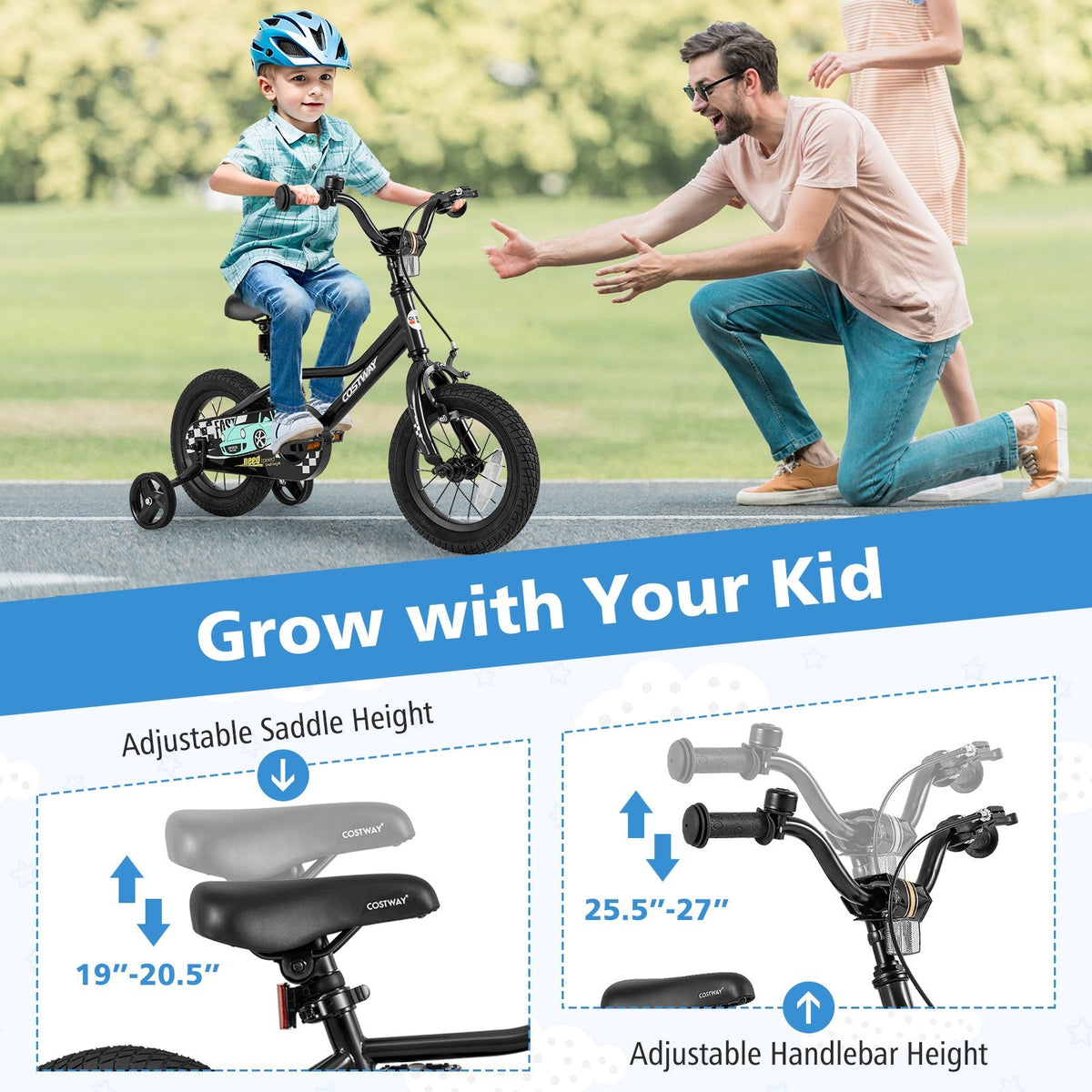 12 Inch Kids Bike with Low Step Frame and Removable Training Wheels, Black