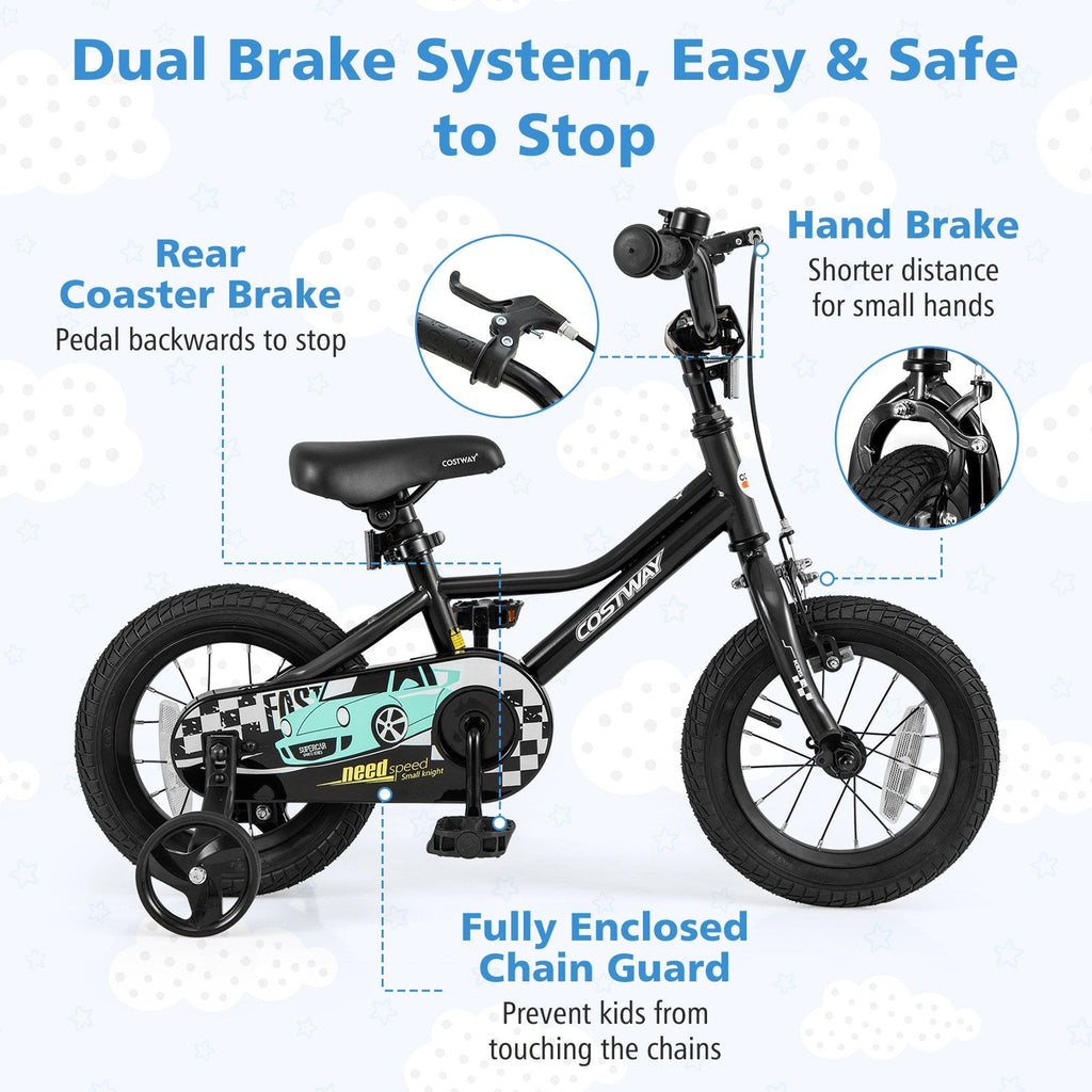 12 Inch Kids Bike with Low Step Frame and Removable Training Wheels, Black