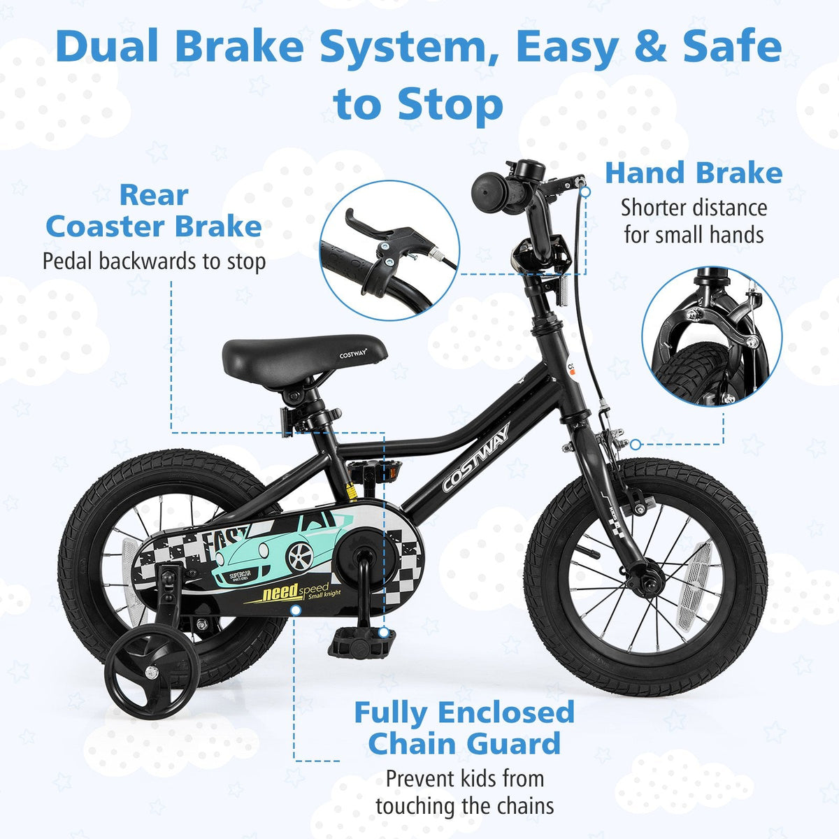 12 Inch Kids Bike with Low Step Frame and Removable Training Wheels, Black