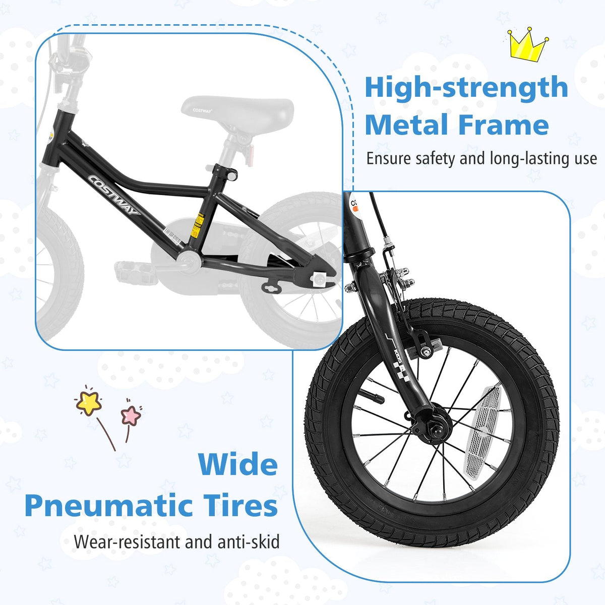 12 Inch Kids Bike with Low Step Frame and Removable Training Wheels, Black