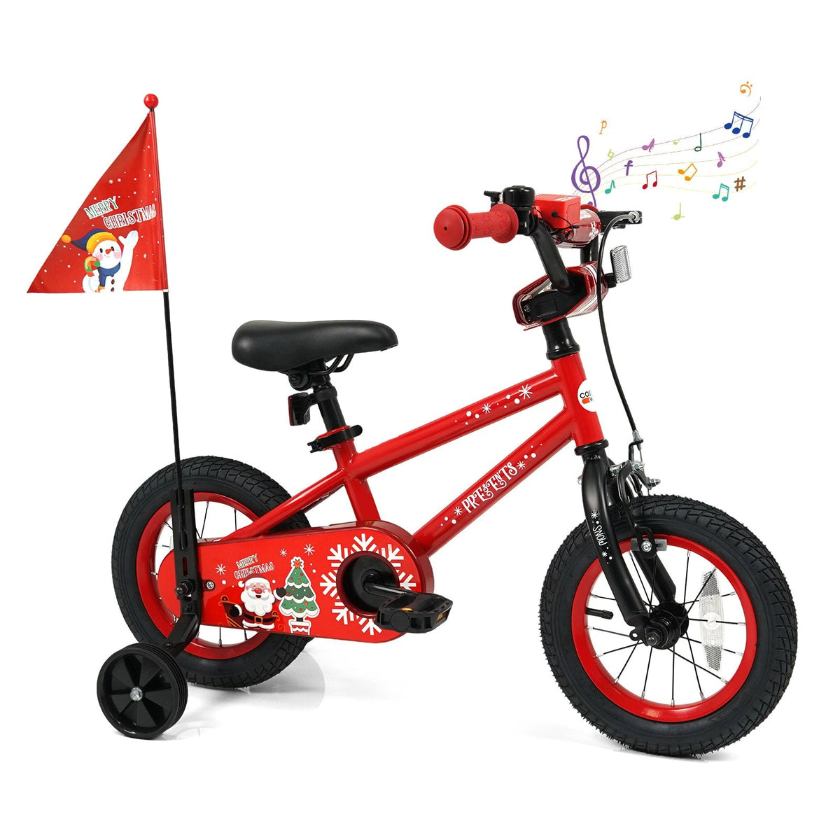 12 Inch Kids Bike with Front V Brake, Speaker and Training Wheels, Red