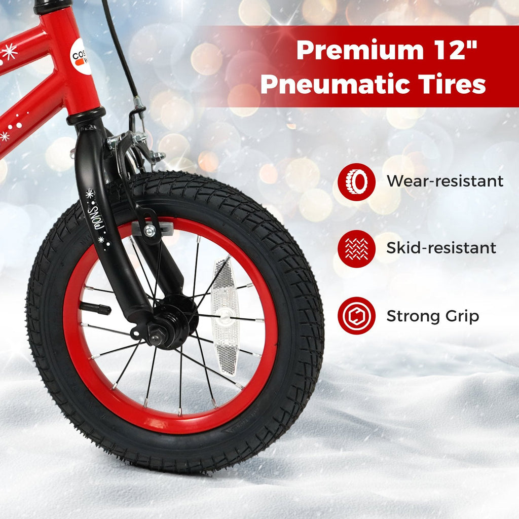 12 Inch Kids Bike with Front V Brake, Speaker and Training Wheels, Red