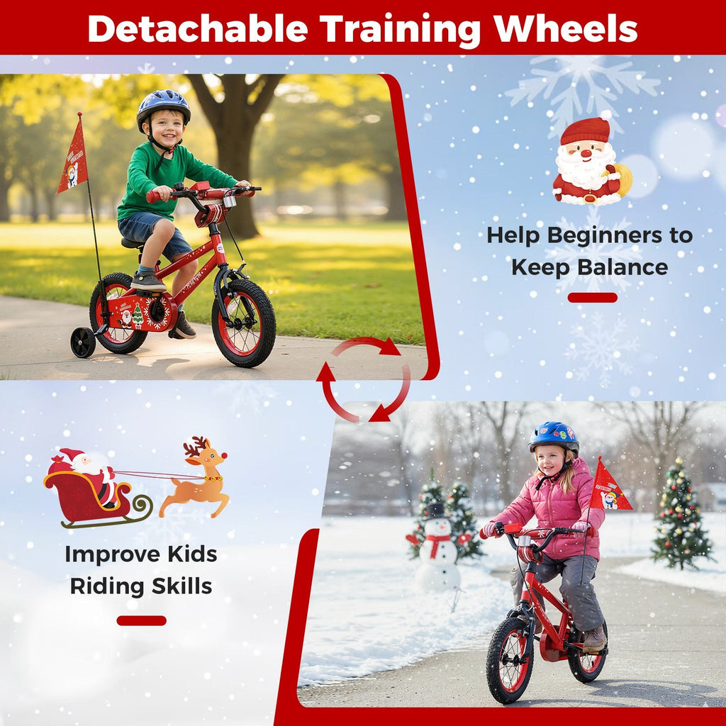 12 Inch Kids Bike with Front V Brake, Speaker and Training Wheels, Red
