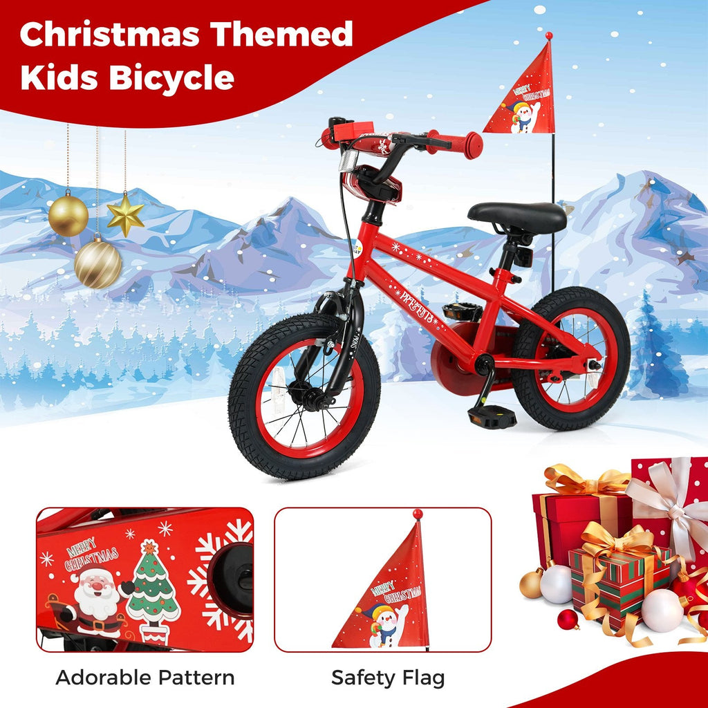 12 Inch Kids Bike with Front V Brake, Speaker and Training Wheels, Red
