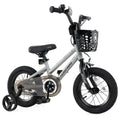 12 Inch Kids Bike with Basket, Bell and Detachable Training Wheels, Silver
