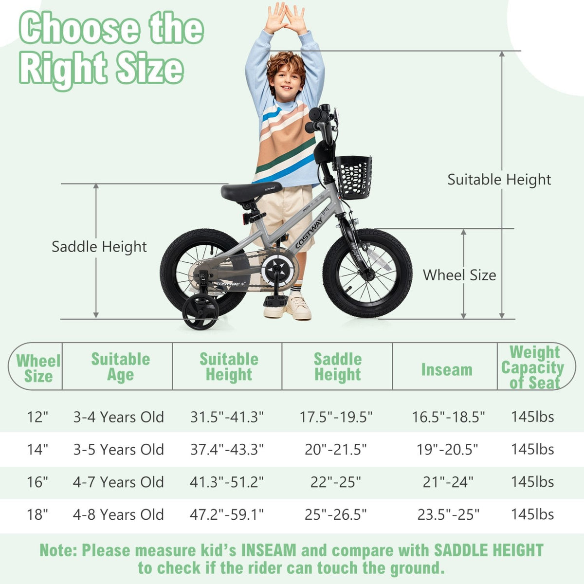 12 Inch Kids Bike with Basket, Bell and Detachable Training Wheels, Silver