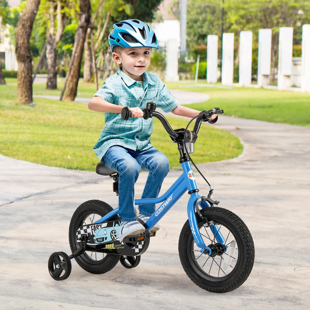 12 Inch Kids Bike with Removable Training Wheels and Air Tires, Blue