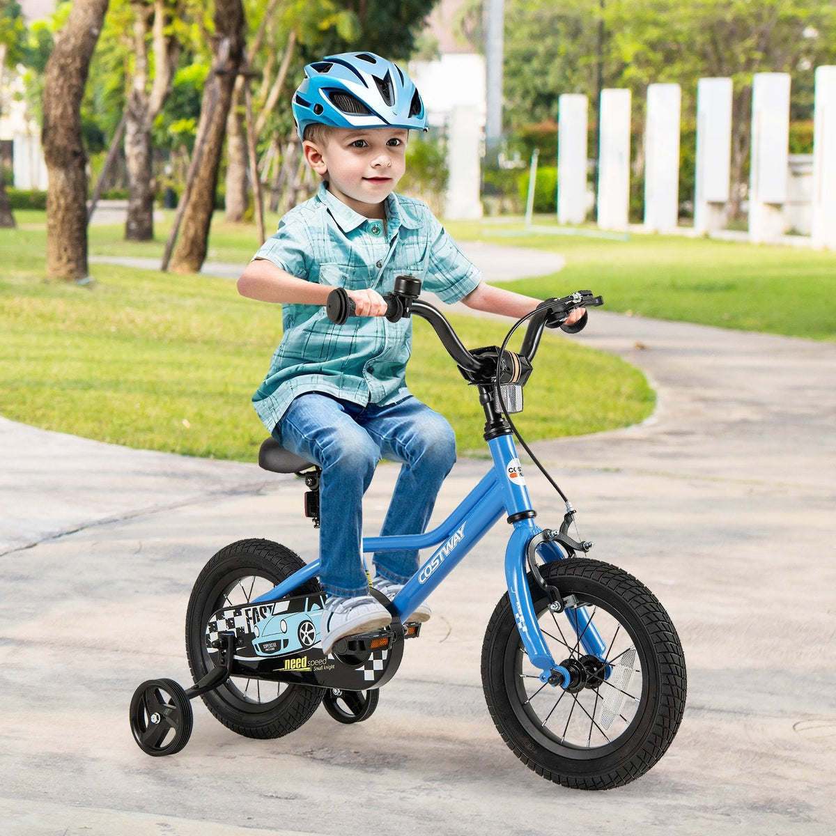 12 Inch Kids Bike with Removable Training Wheels and Air Tires, Blue
