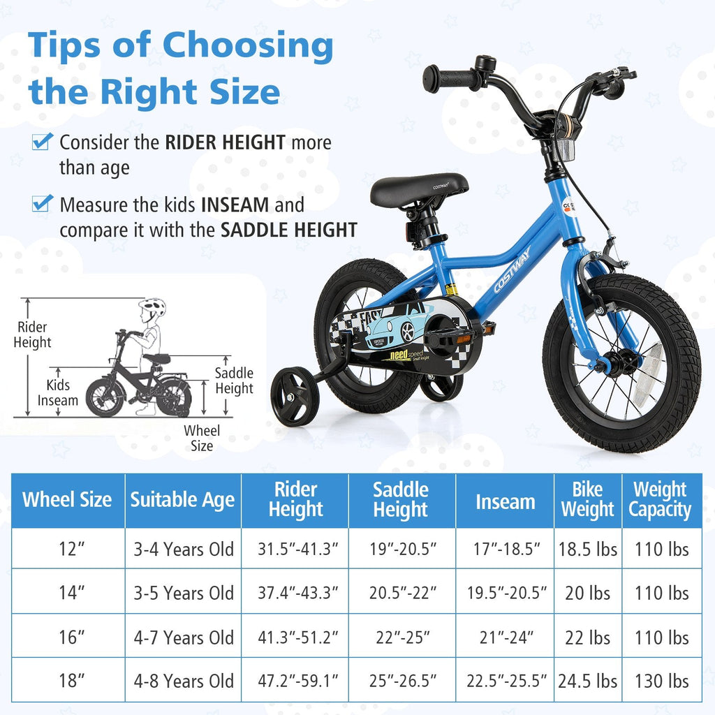 12 Inch Kids Bike with Removable Training Wheels and Air Tires, Blue