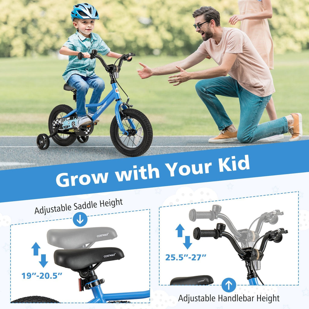12 Inch Kids Bike with Removable Training Wheels and Air Tires, Blue