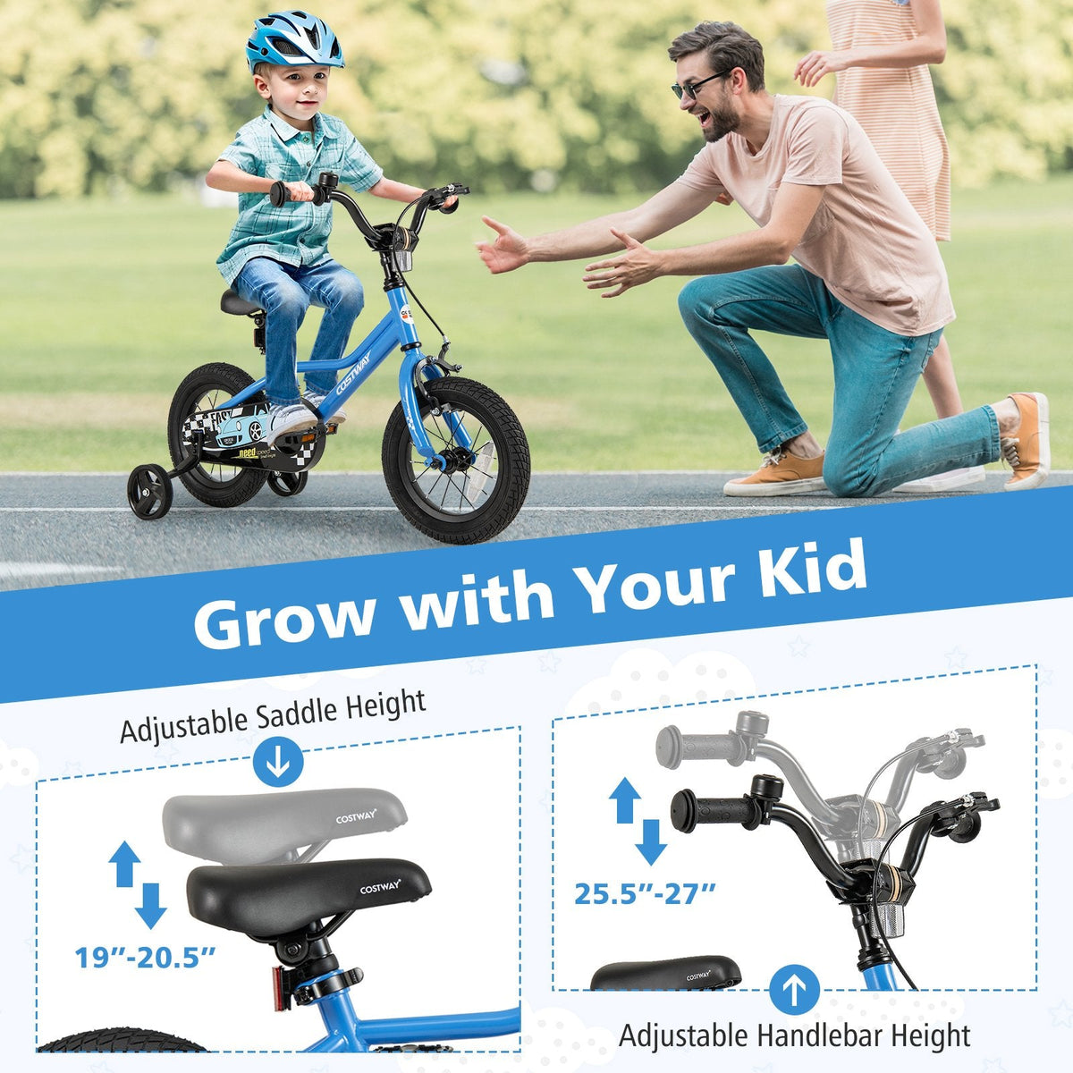12 Inch Kids Bike with Removable Training Wheels and Air Tires, Blue