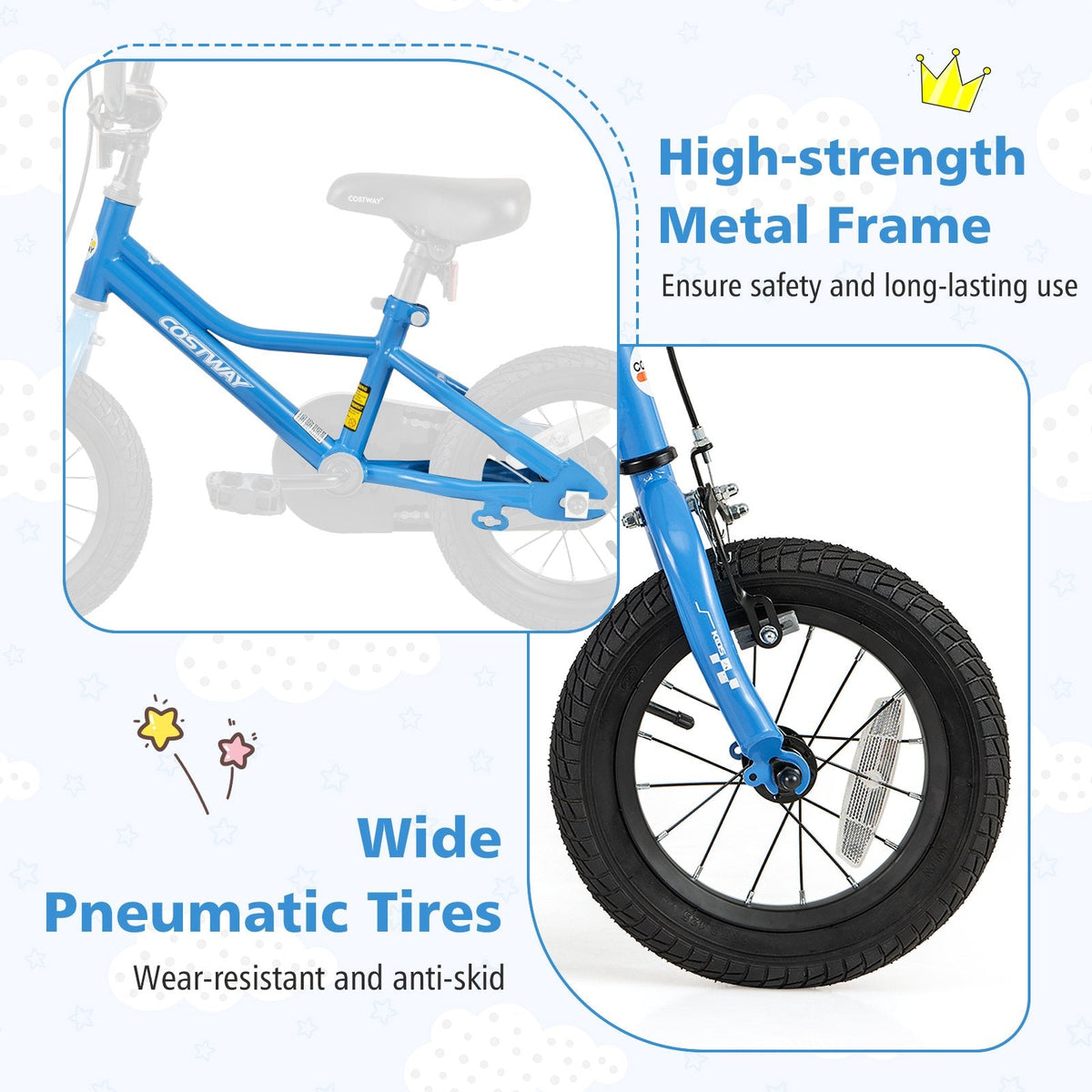 12 Inch Kids Bike with Removable Training Wheels and Air Tires, Blue