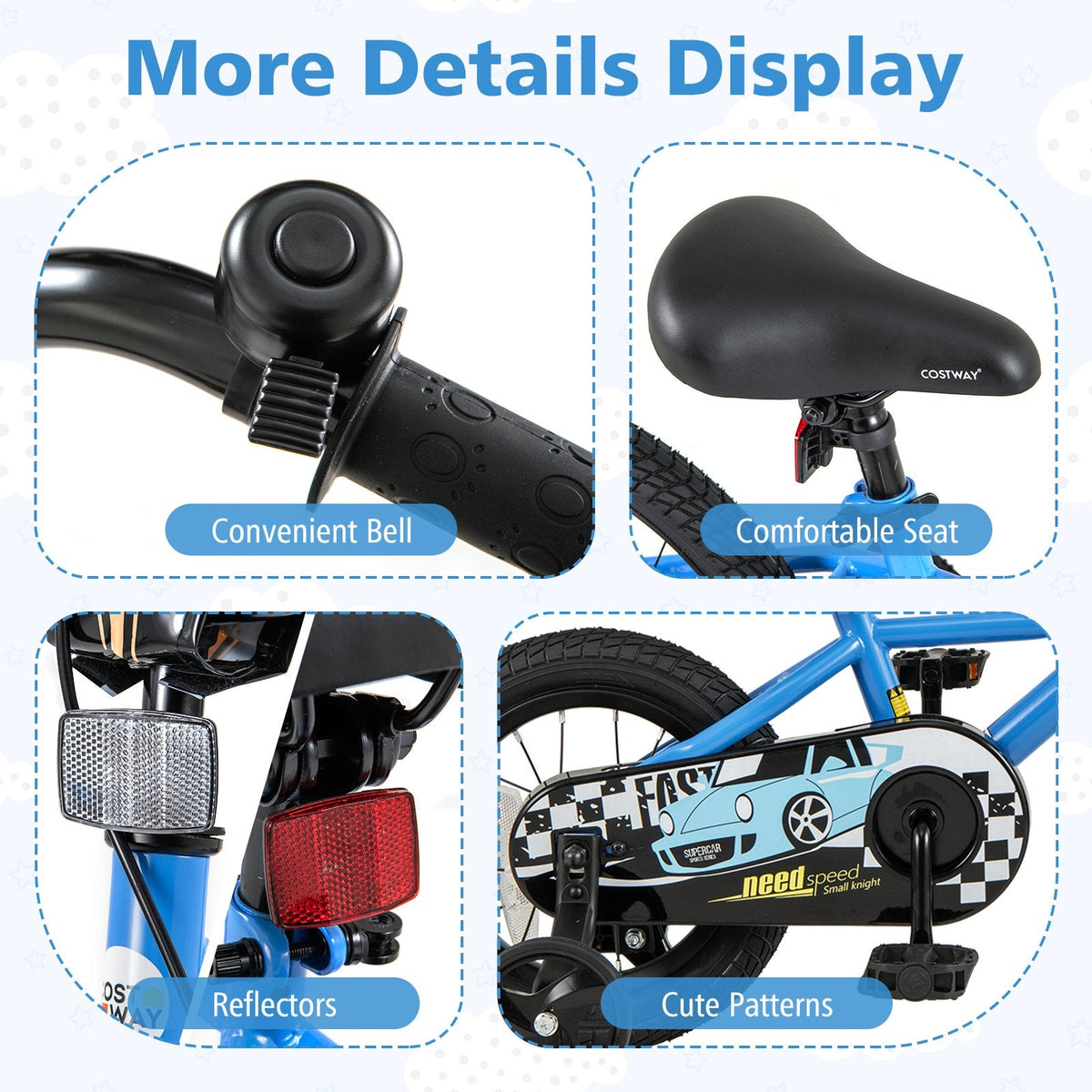 12 Inch Kids Bike with Removable Training Wheels and Air Tires, Blue