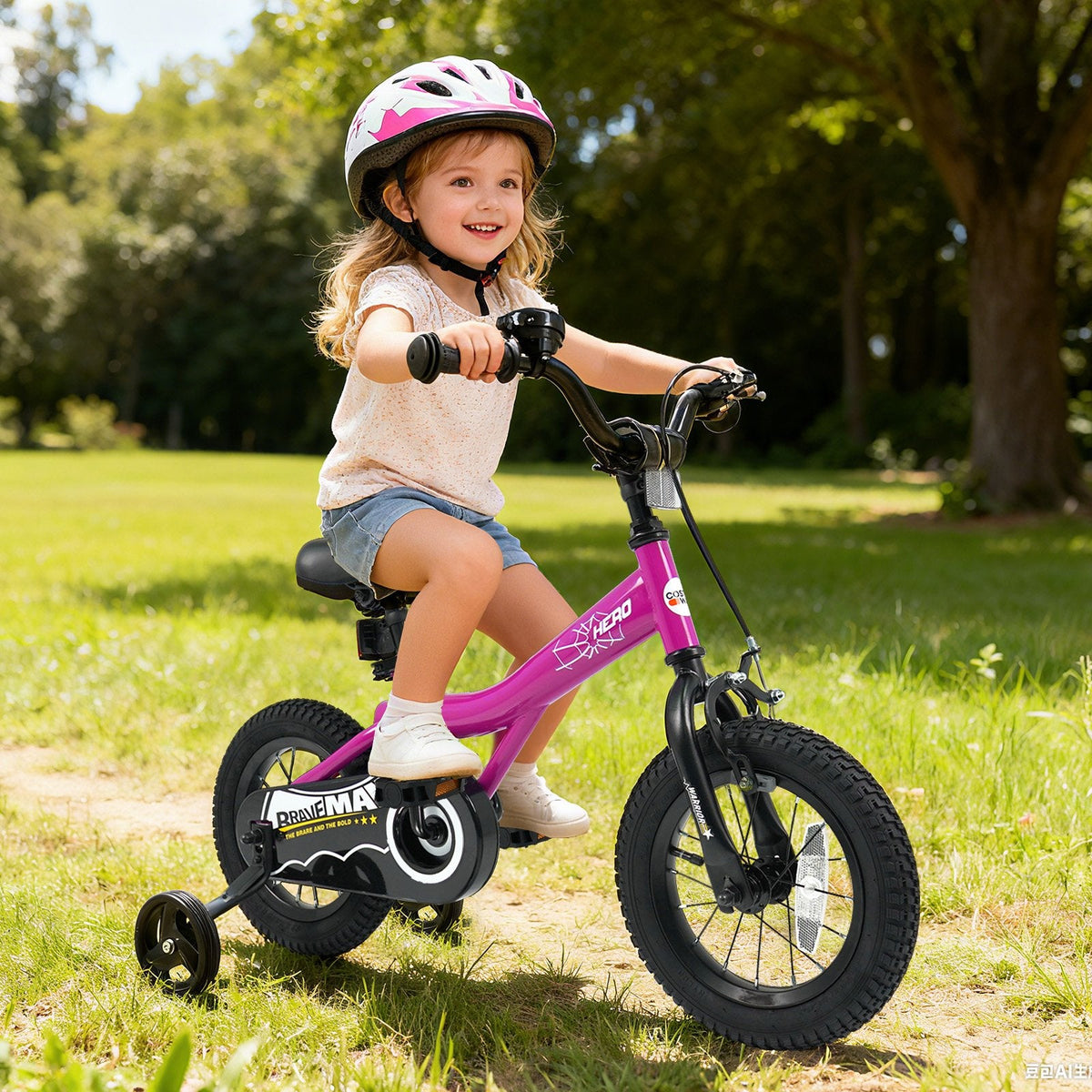 12 Inch Kids Bike with Bell and Removable Training Wheels, Pink