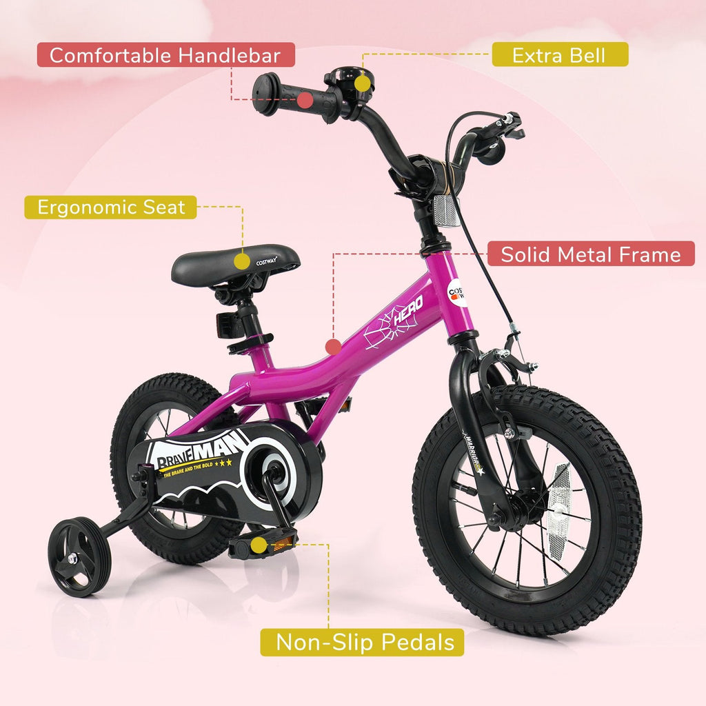 12 Inch Kids Bike with Bell and Removable Training Wheels, Pink