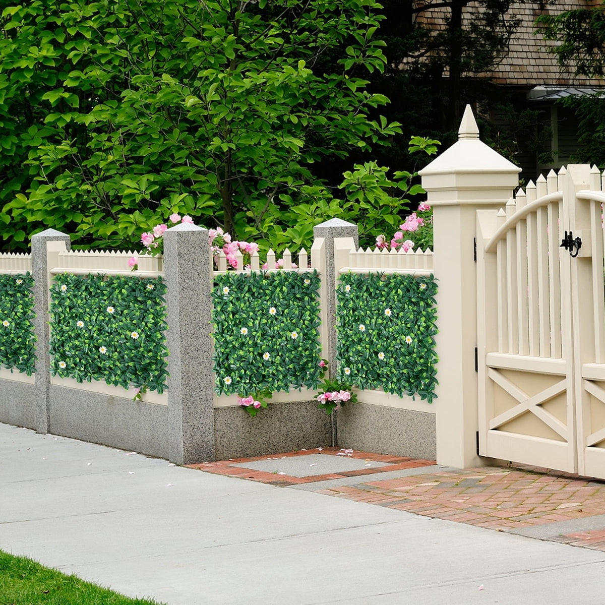 12 Pieces 20 x 20 Inch Artificial Daisy Hedge Plant Privacy Fence Hedge Panels