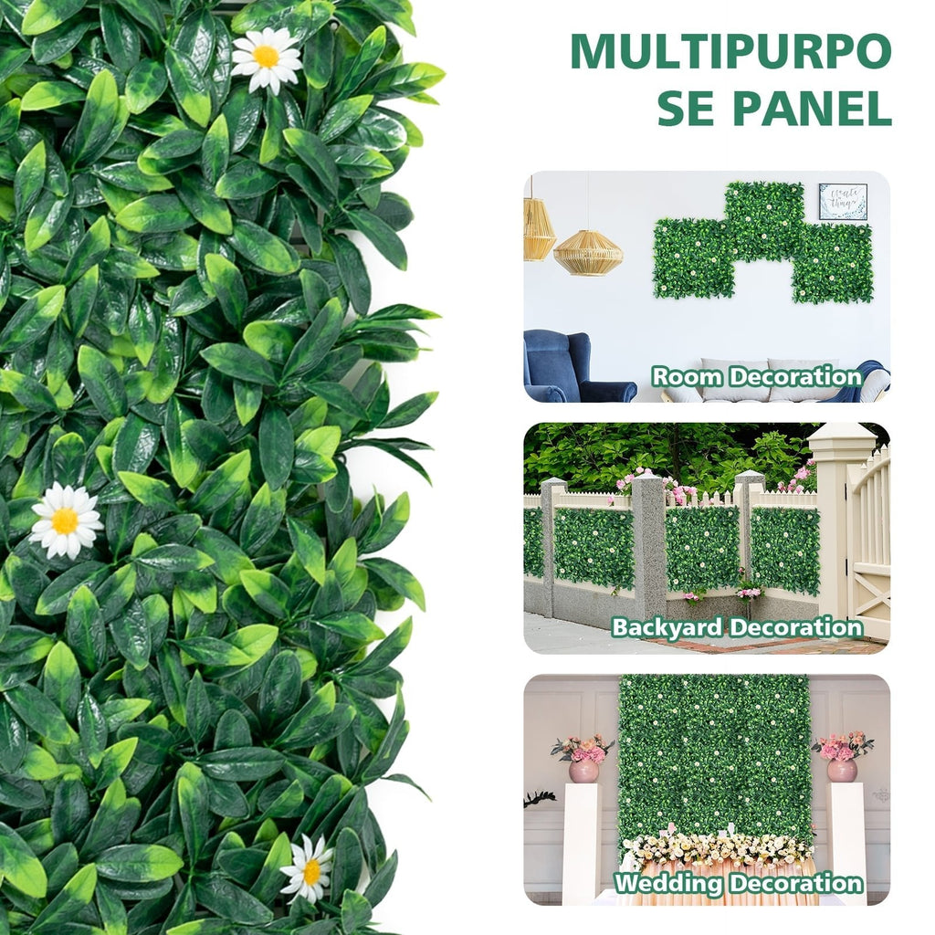 12 Pieces 20 x 20 Inch Artificial Daisy Hedge Plant Privacy Fence Hedge Panels